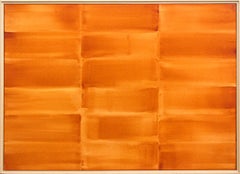 Tiger Lily/Gold - orange grid, abstract geometric composition, acrylic on canvas
