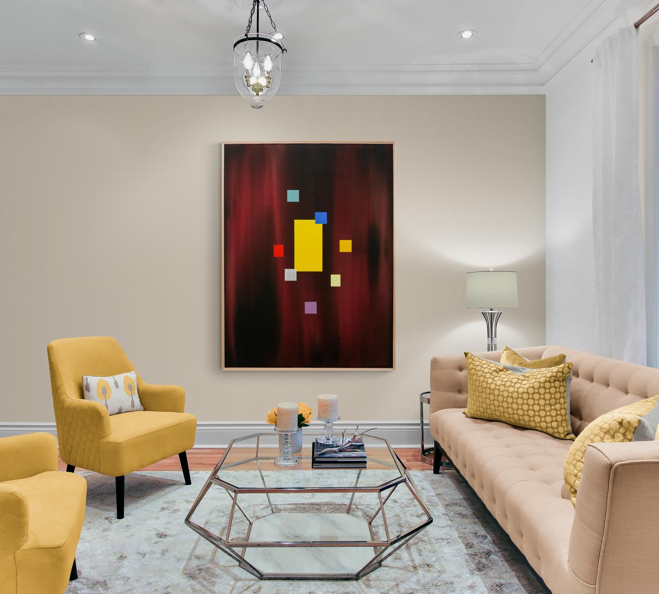 Time and Motion - rich, dark, colourful, geometric abstract acrylic on canvas For Sale 5