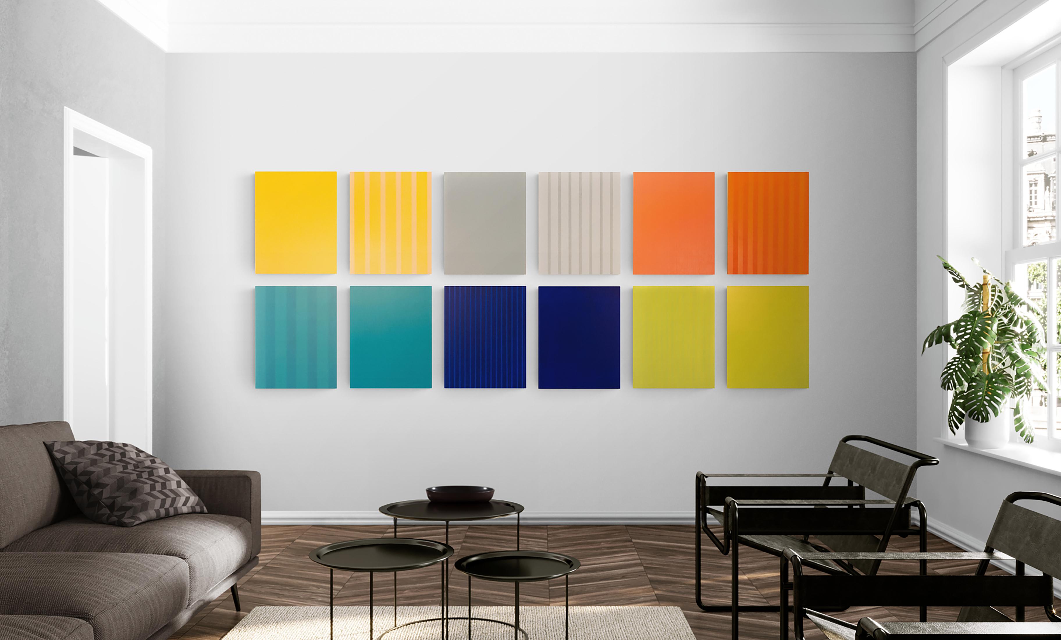 Douze panneaux, trente-six couleurs - paire colorées de panneaux acryliques peints en vente 7
