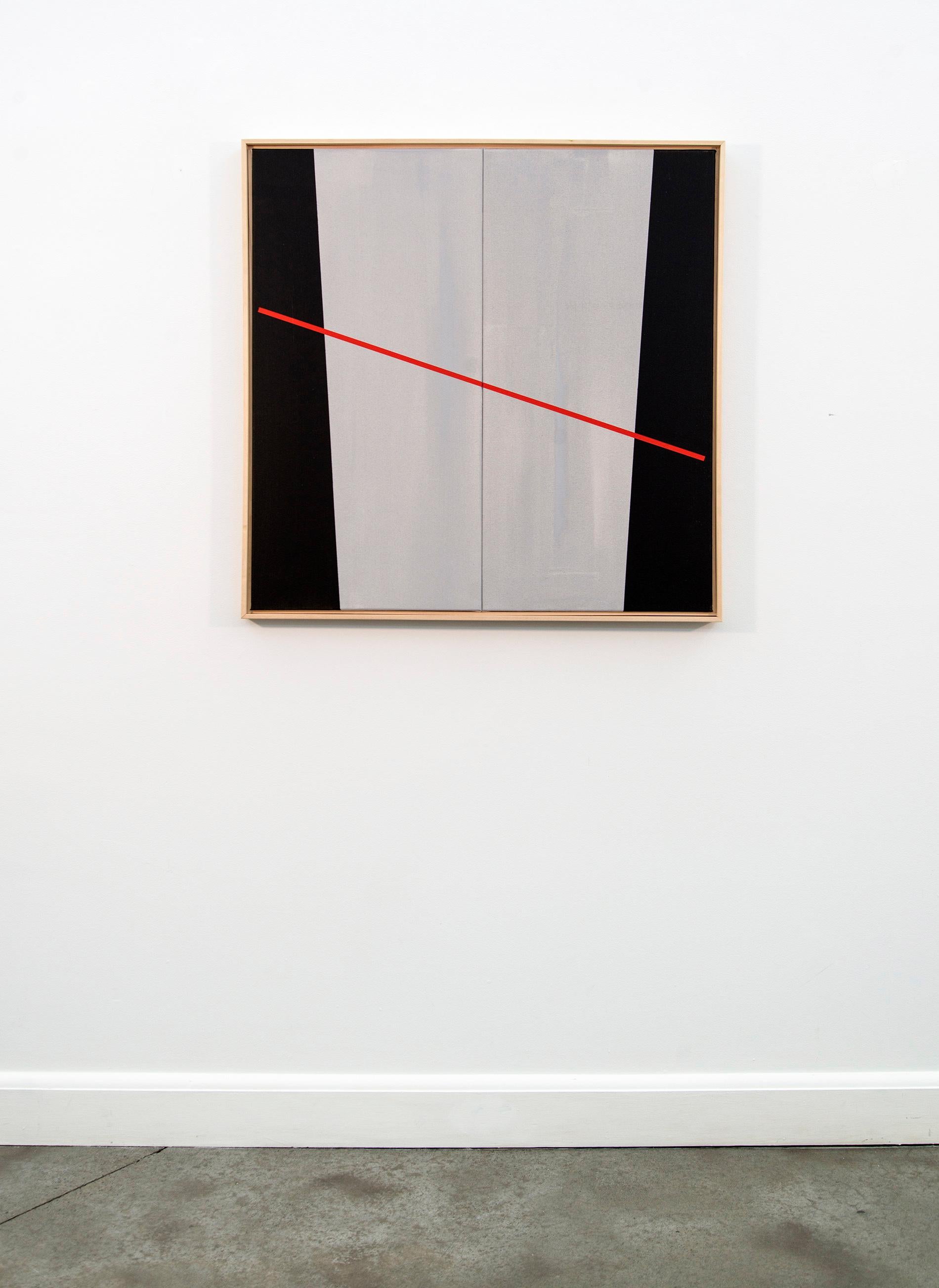 Created in a neutral palette apart from a crisp red descending line, Uncertain Terms encapsulates Ristvedt's response to the pandemic: cautious optimism. This hard-edge painting demonstrates Ristvedt's ability to communicate through subtle formal