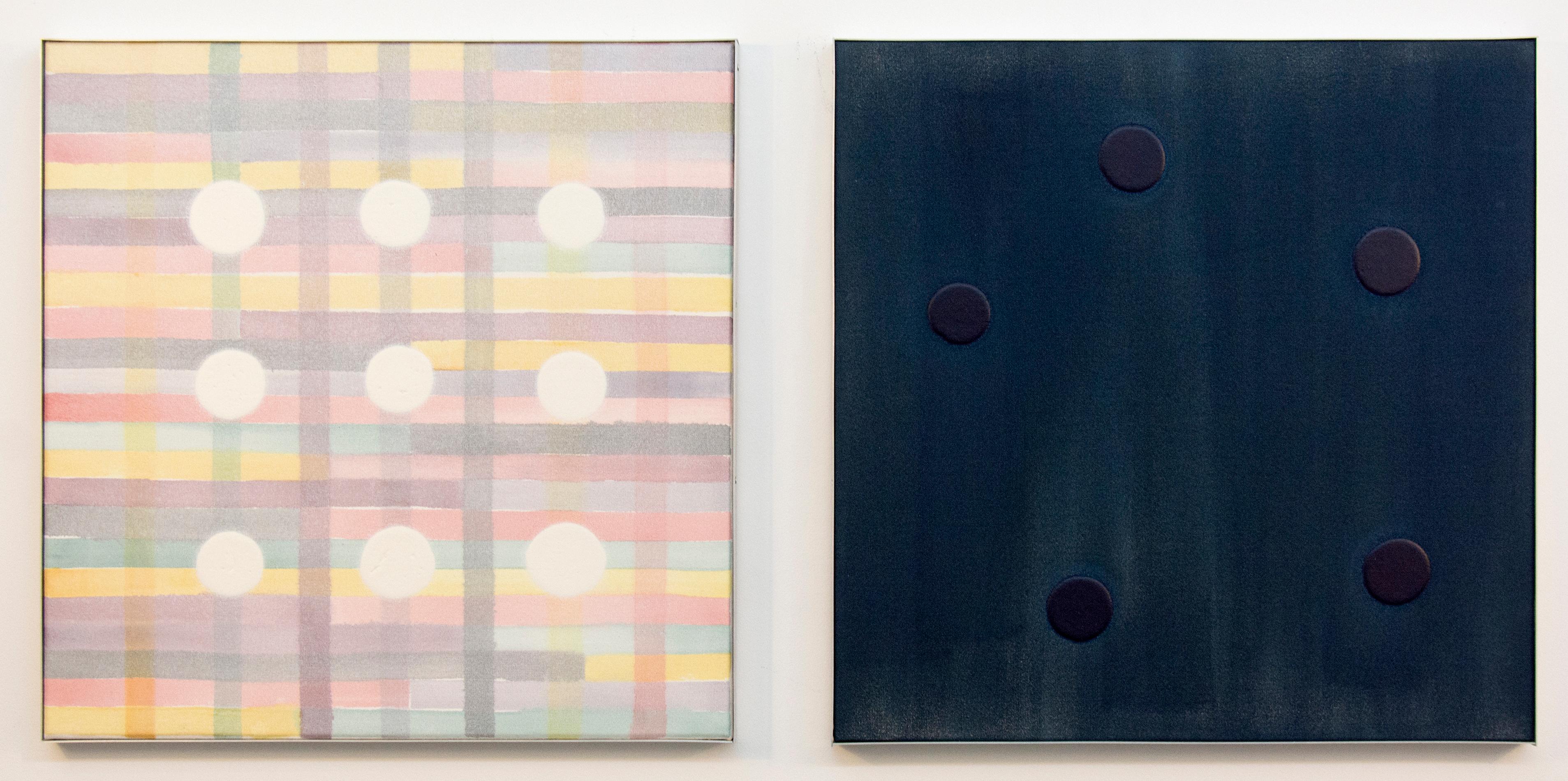 Universal Order - colourful, diptych, squares, dots, abstract, acrylic on canvas