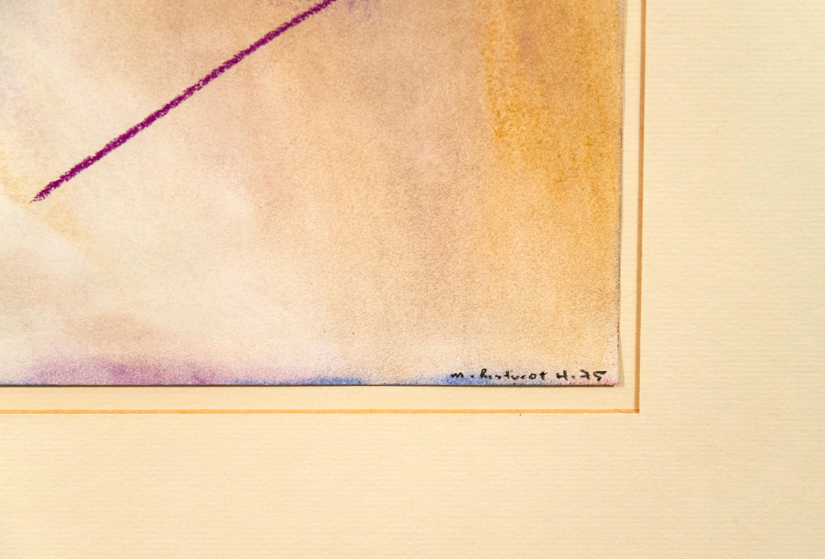 Untitled, Magenta, Siena und Türkis – ausdrucksstark, abstrakt, Pastell auf Papier im Angebot 1