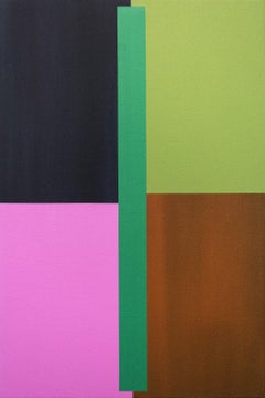Verticality #1 - black, green, pink, brown, geometric abstract acrylic on canvas