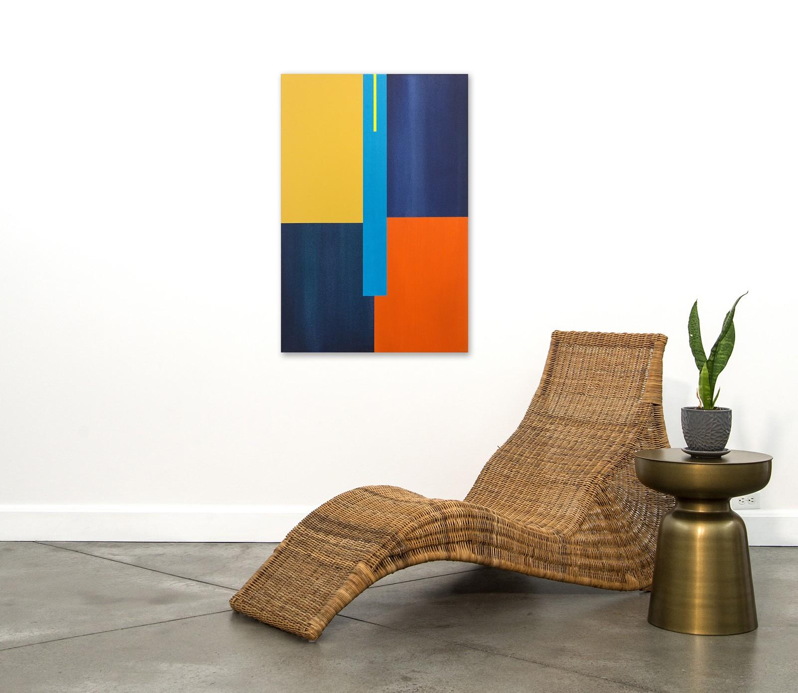 Verticalité 2 - acrylique abstraite géométrique bleue, jaune, orange, sur toile en vente 2