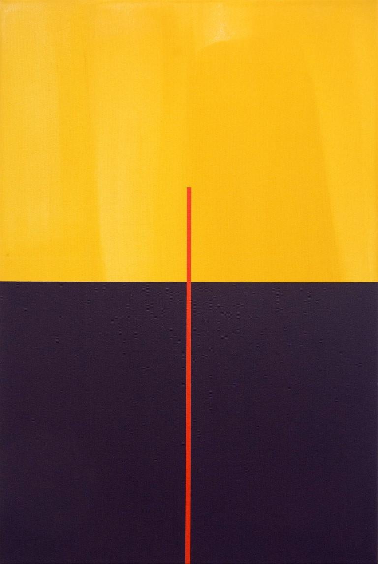 Milly Ristvedt Abstract Painting - Verticality #3 - purple, yellow, red, geometric abstract, acrylic on canvas
