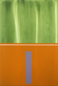 Verticalité n°4 - orange, gris, vert, géométrique abstrait, acrylique sur toile