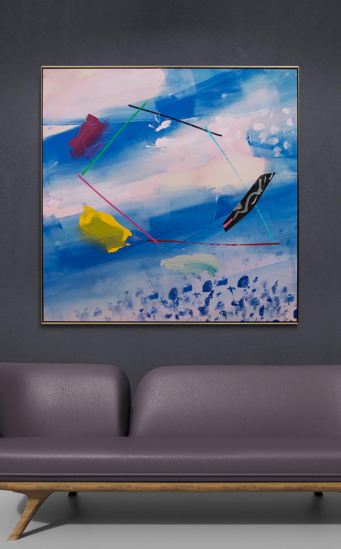 What You See - large, soft, blue, pink, gestural abstract, acrylic on canvas For Sale 1