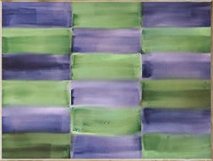 Vintage Winter Solstice - purple and green grid, geometric abstract, acrylic on canvas