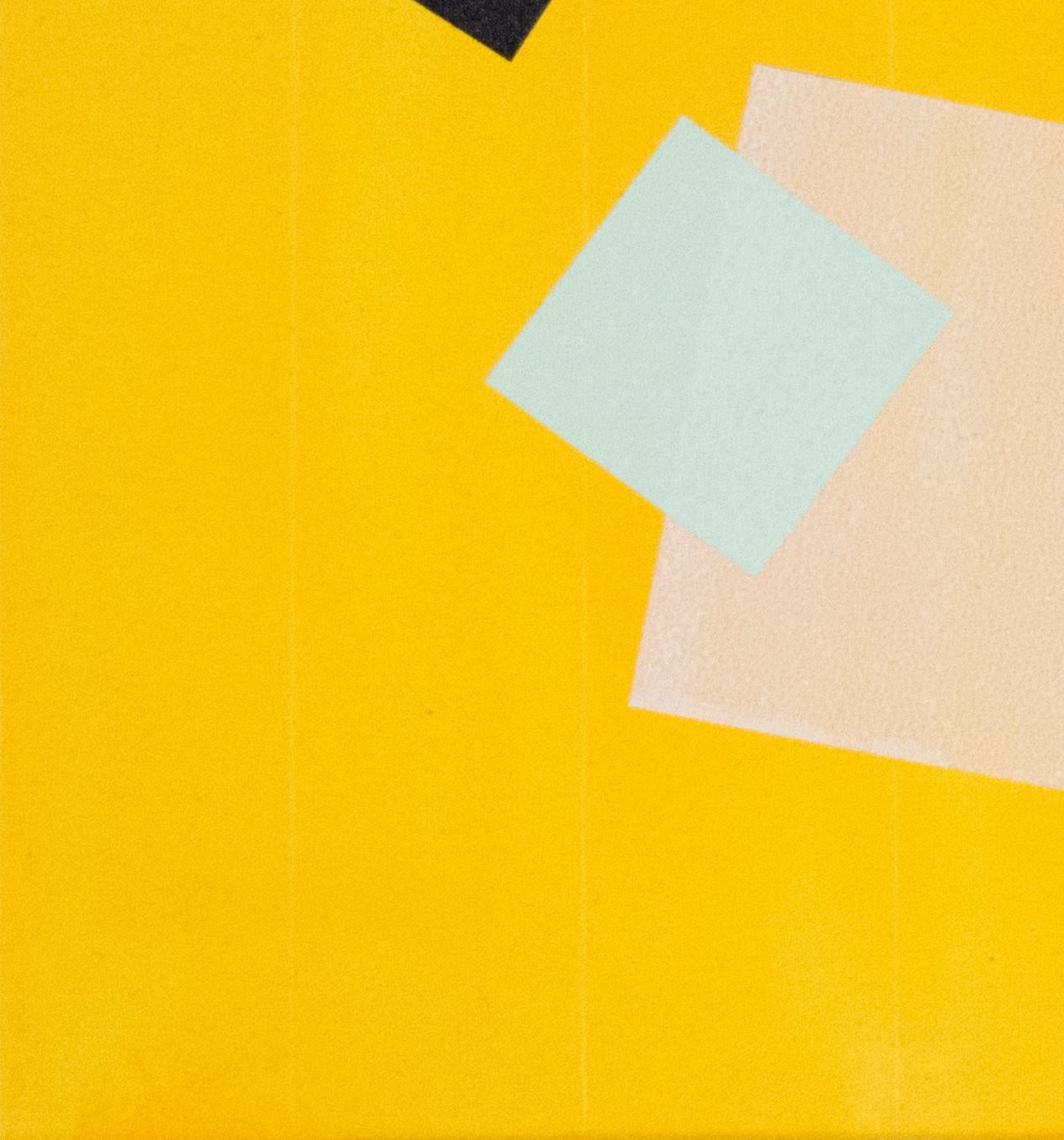 Gelbes Gitterspiel – orange, grau, grün, geometrisch abstrakt, Acryl auf Leinwand – Painting von Milly Ristvedt