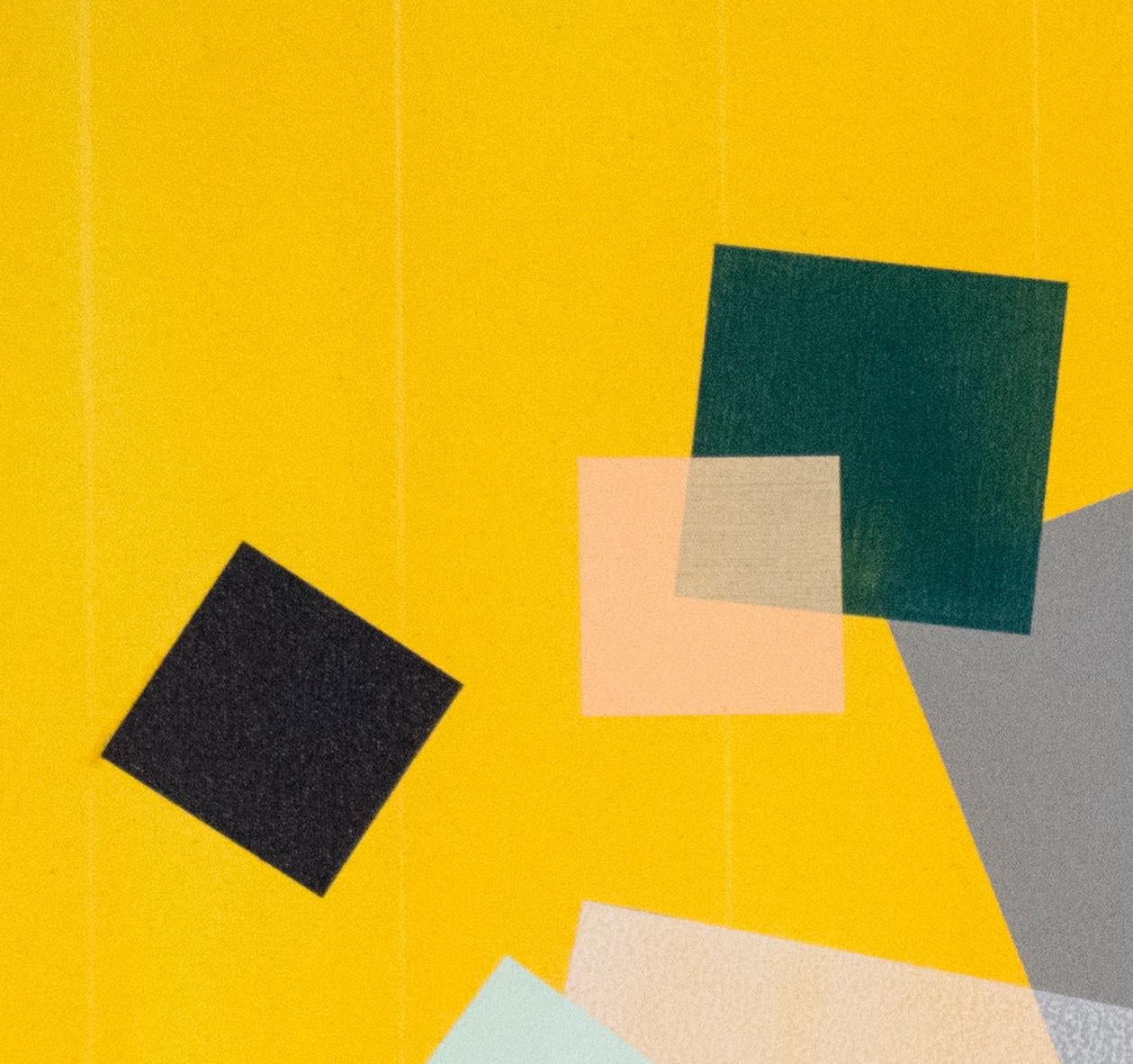 Grid Play - orange, gris, vert, géométrique abstrait, acrylique sur toile - Géométrique abstrait Painting par Milly Ristvedt