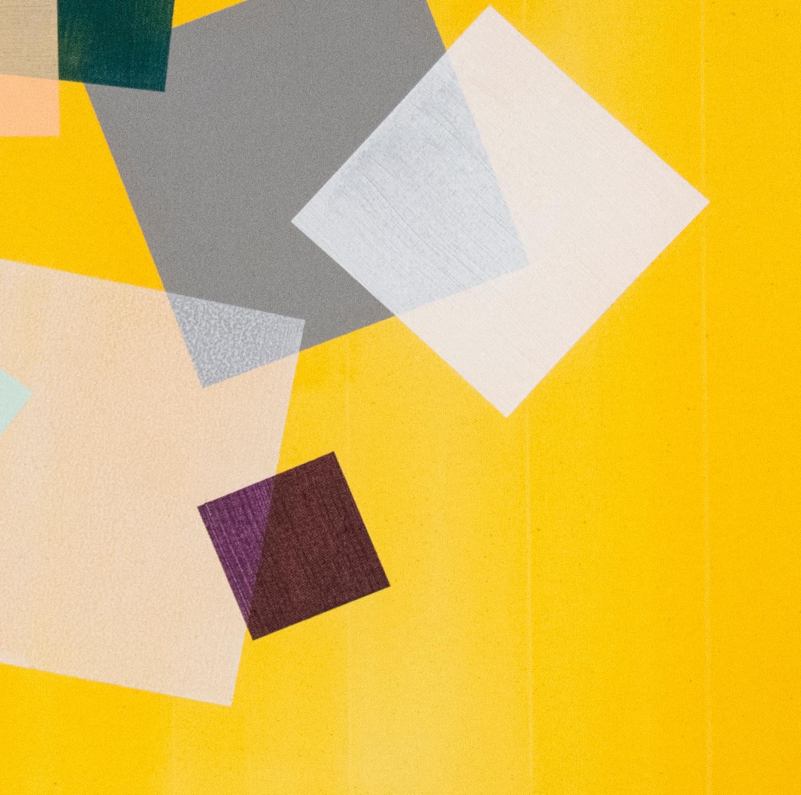 Gelbes Gitterspiel – orange, grau, grün, geometrisch abstrakt, Acryl auf Leinwand im Angebot 1