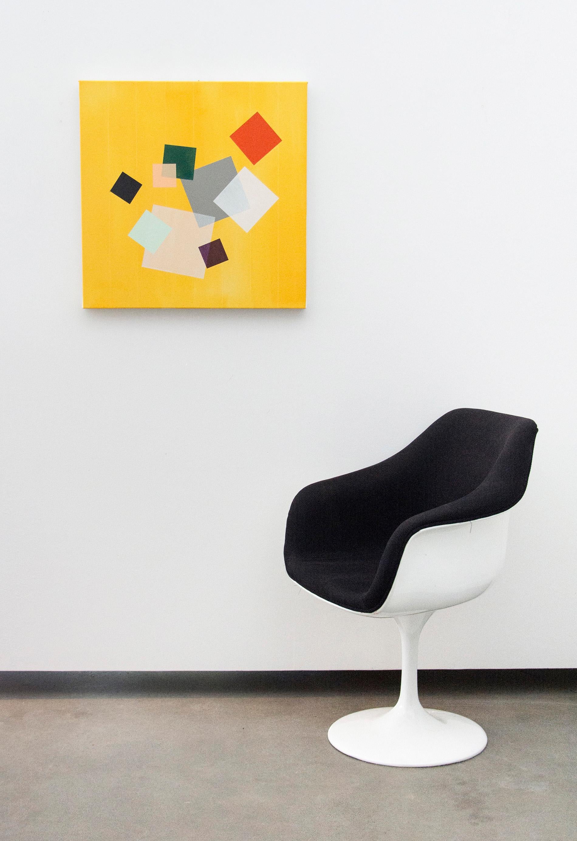 Grid Play - orange, gris, vert, géométrique abstrait, acrylique sur toile en vente 1