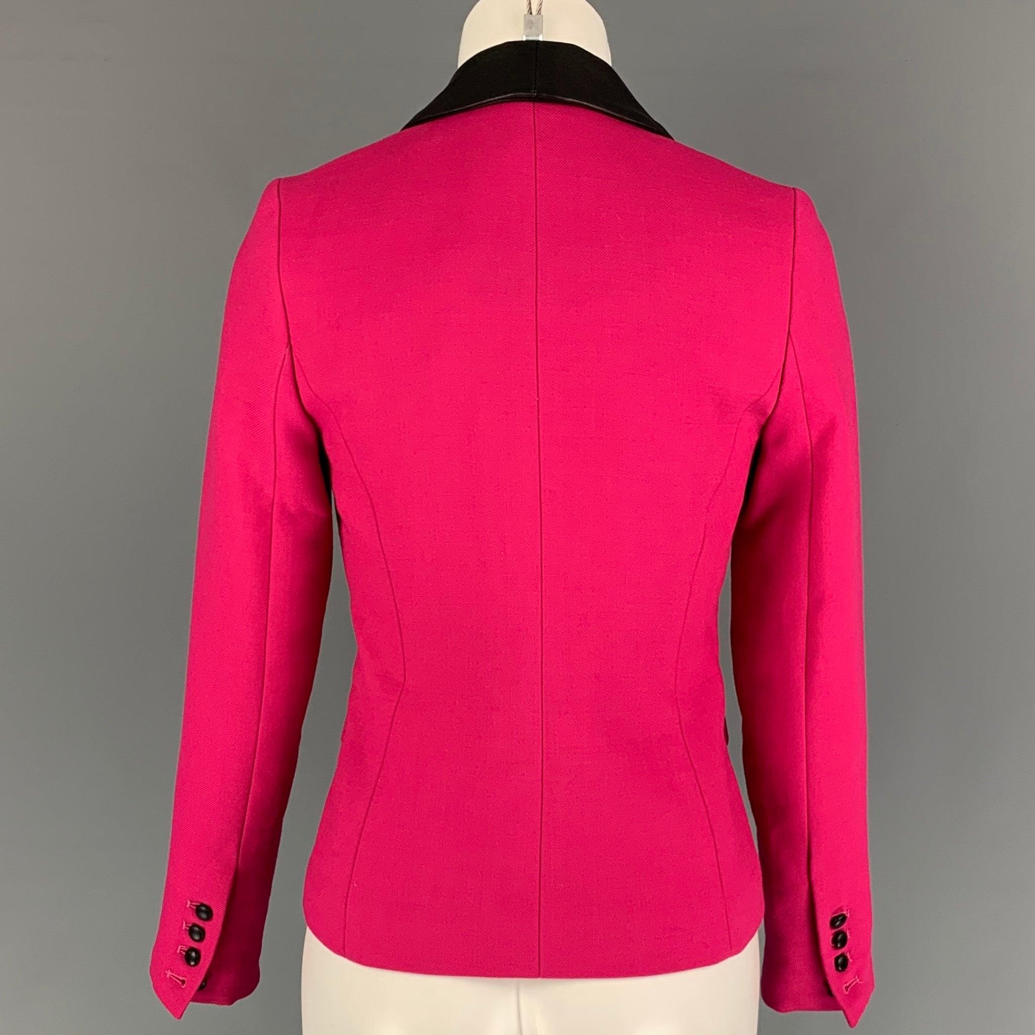 MILLY Size 0 Fuchsia Black Polyester Wool Jacket Blazer In Good Condition For Sale In San Francisco, CA