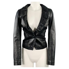 MILLY Size S Black Lambskin Leather Ruffle Jacket