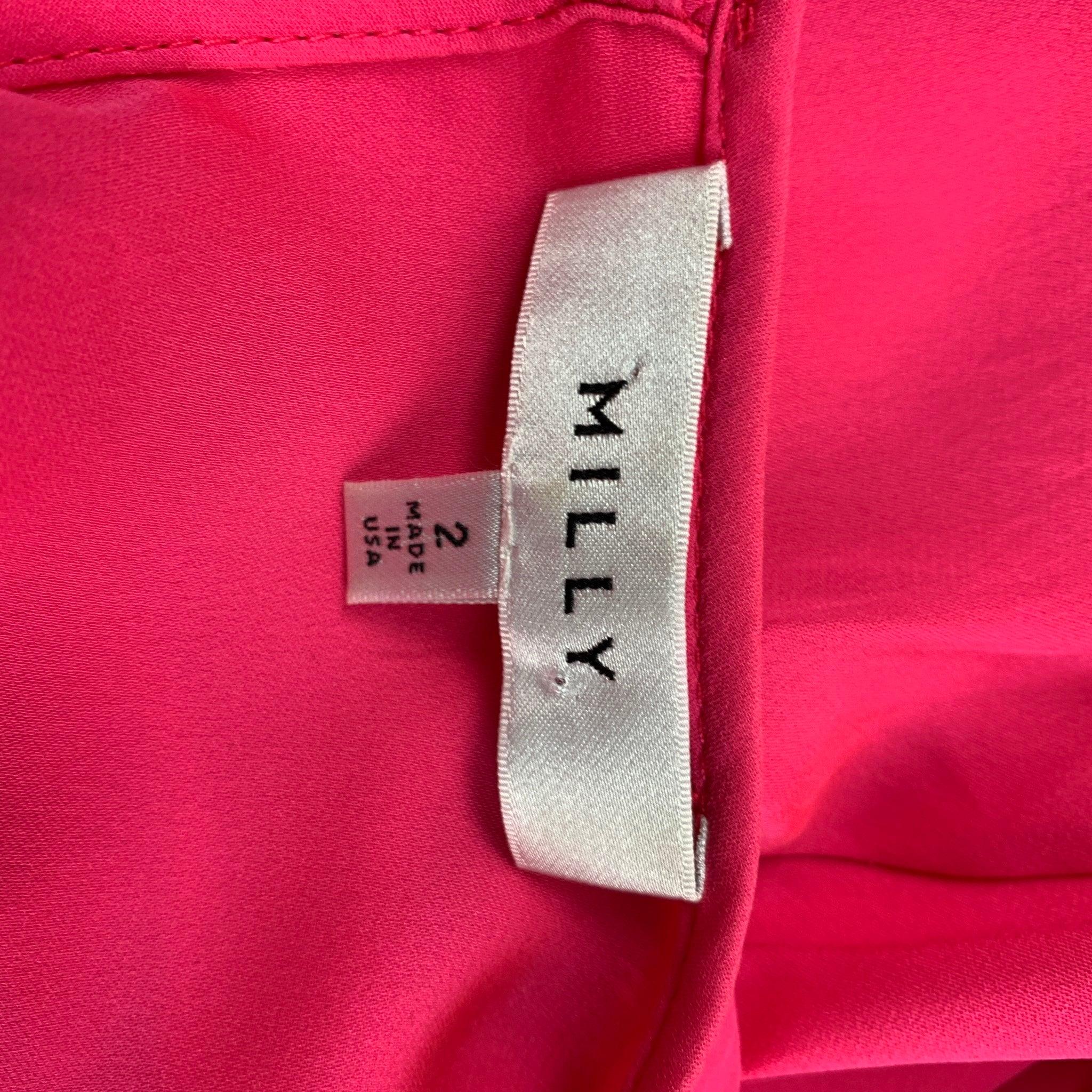 MILLY Size S Pink Silk Crew-Neck Bell Sleeves Blouse For Sale 1
