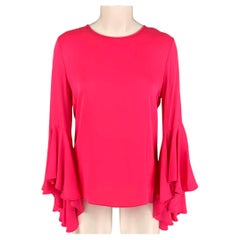 MILLY Size S Pink Silk Crew-Neck Bell Sleeves Blouse