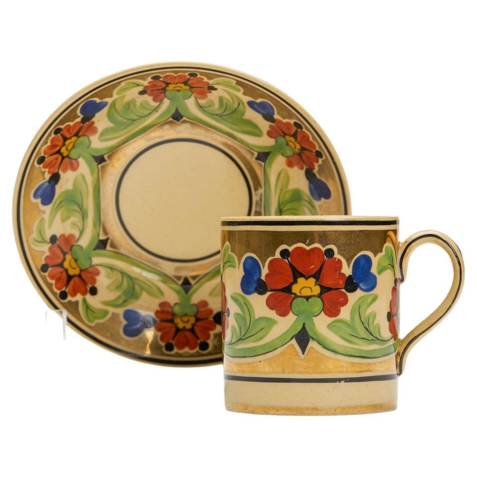 Millie Taplin Art Deco Wedgwood Bemalte Tasse und Untertasse mit Blumenmuster im Angebot