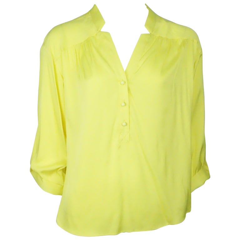 Milly Yellow Silk 3/4 Sleeve Top - 8 For Sale at 1stDibs