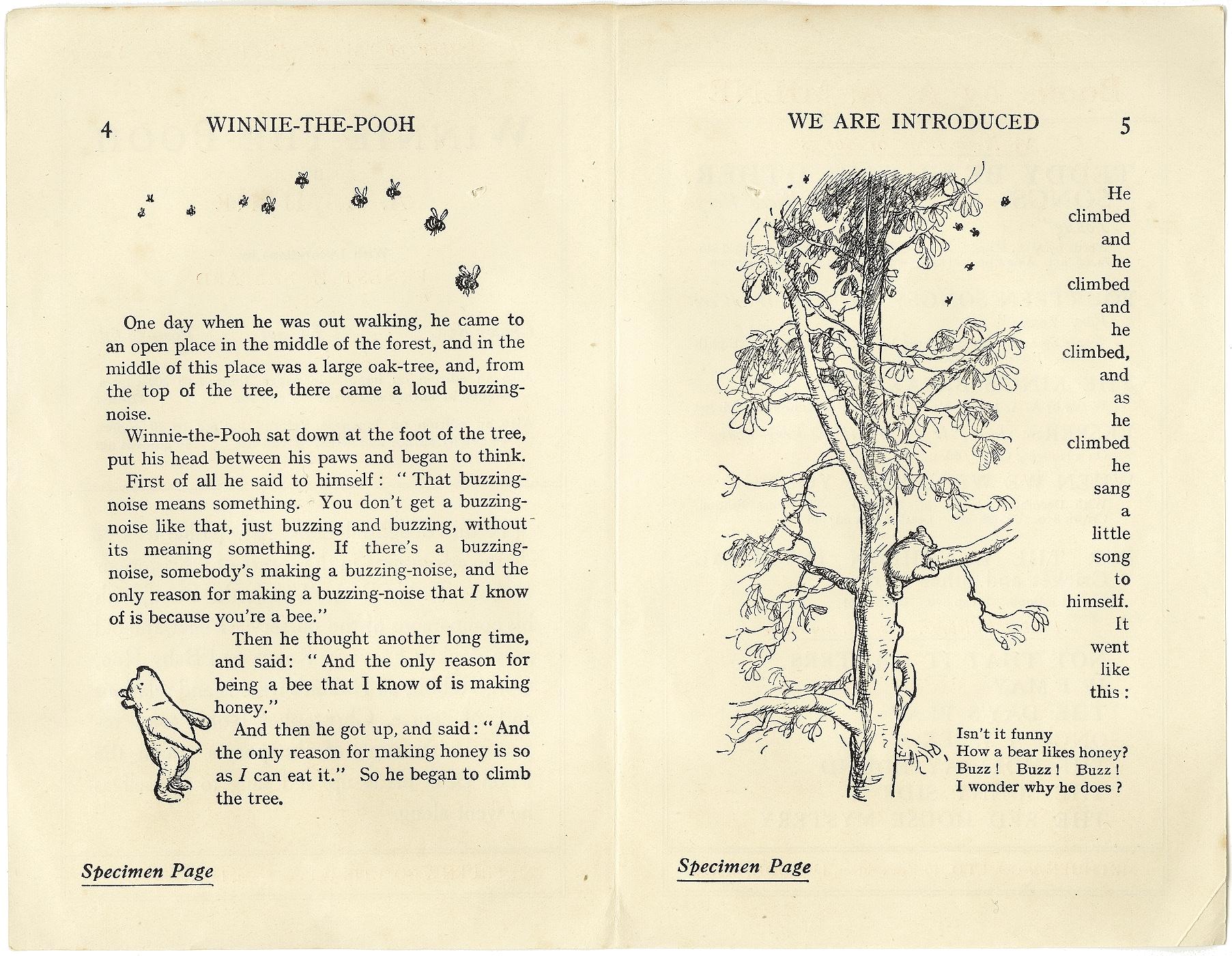 Milne, A. A. Winnie the Pooh, 'Specimen Page, 1926' In Good Condition For Sale In Hillsborough, NJ