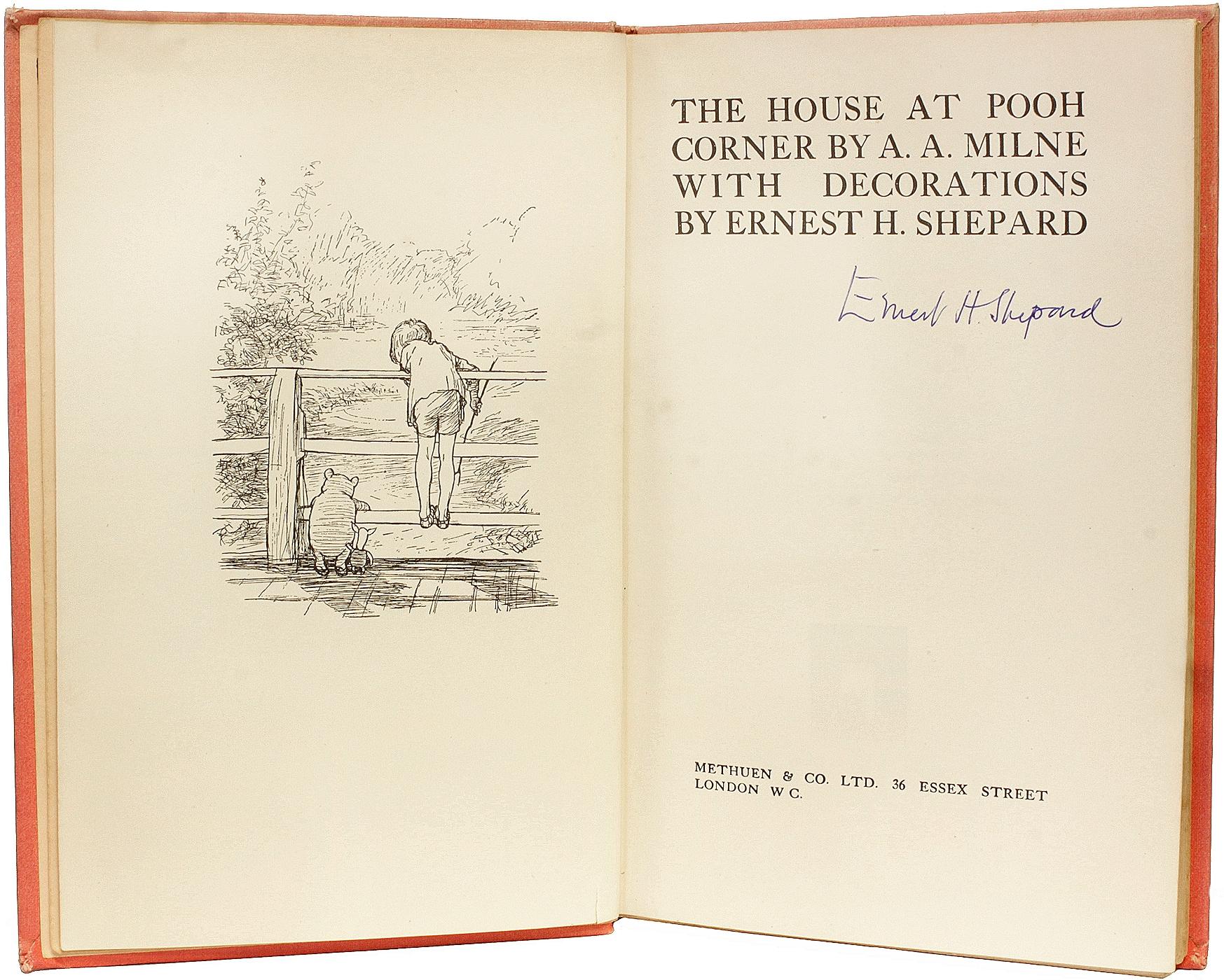 MILNE House At Pooh Corner. 1ST ED - 1928 - SIGNED BY E. H. SHEPHARD WITH AN ALS Bon état - En vente à Hillsborough, NJ