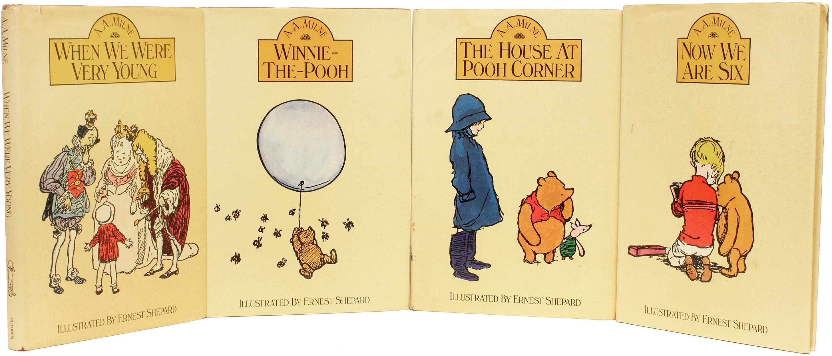 British MILNE. The 4 Winnie The Pooh books EACH INSCRIBED BY CHRISTOPHER (ROBIN) MILNE ! For Sale