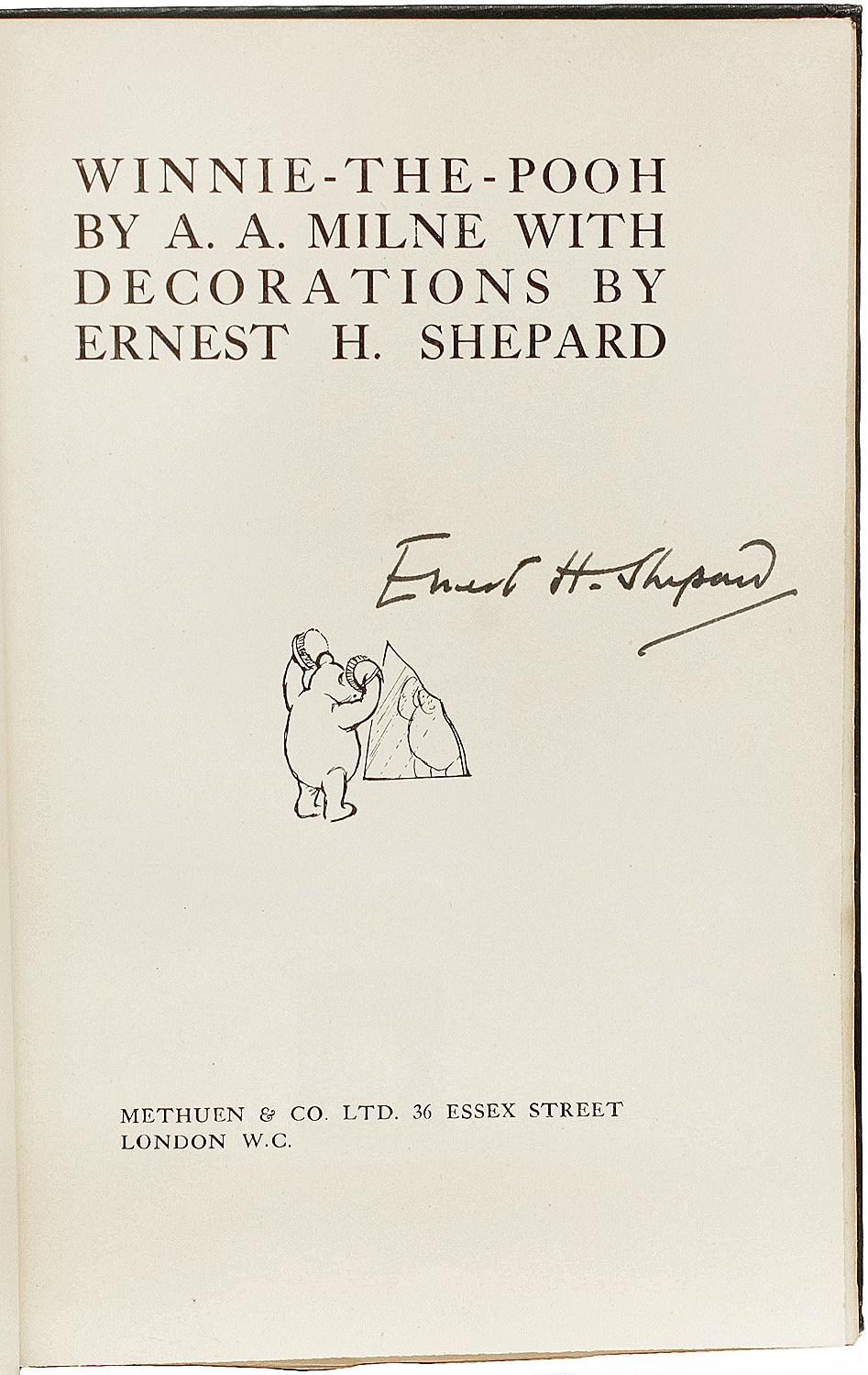 MILNE. Winnie The Pooh. FIRST EDITION - FIRST PRINTING 1926 SIGNED BY SHEPHARD In Good Condition For Sale In Hillsborough, NJ