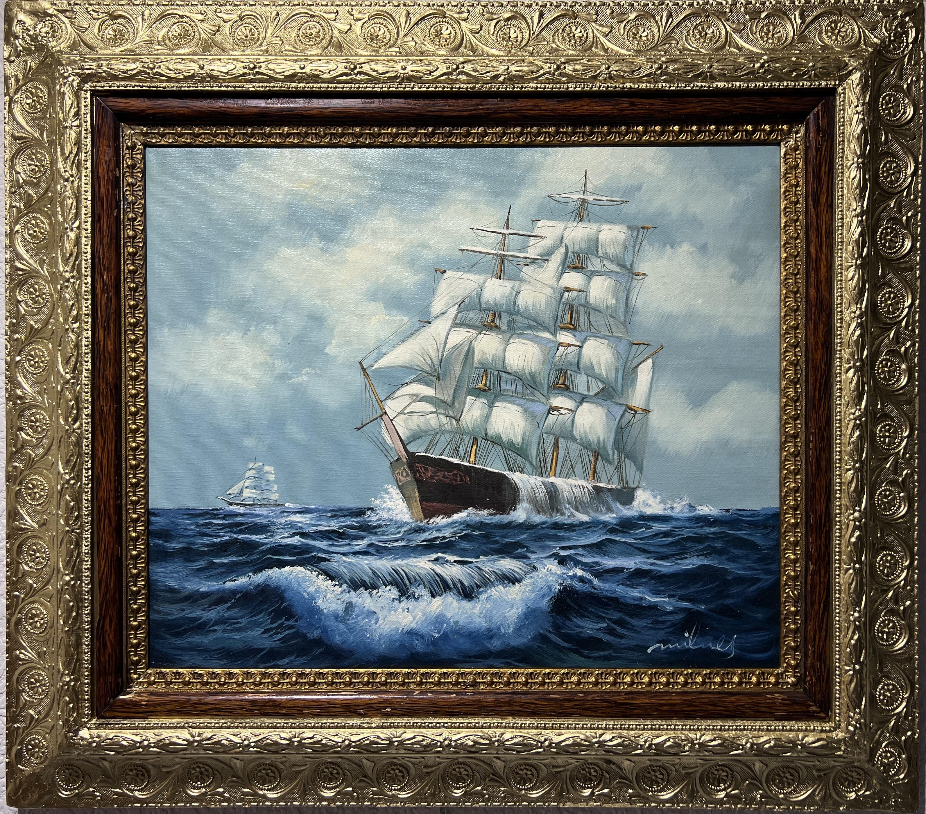 1869 Antique Dutch Large Oil Painting on Canvas by Alexander Matthew  Seascape For Sale at 1stDibs