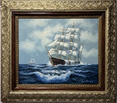 Milner Original Oil painting on canvas, seascape, Sailing Ship, Gold Frame