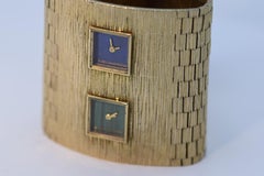 Milner Gold Lapis Lazuli Malachite Dual Time Zone Bracelet Wristwatch