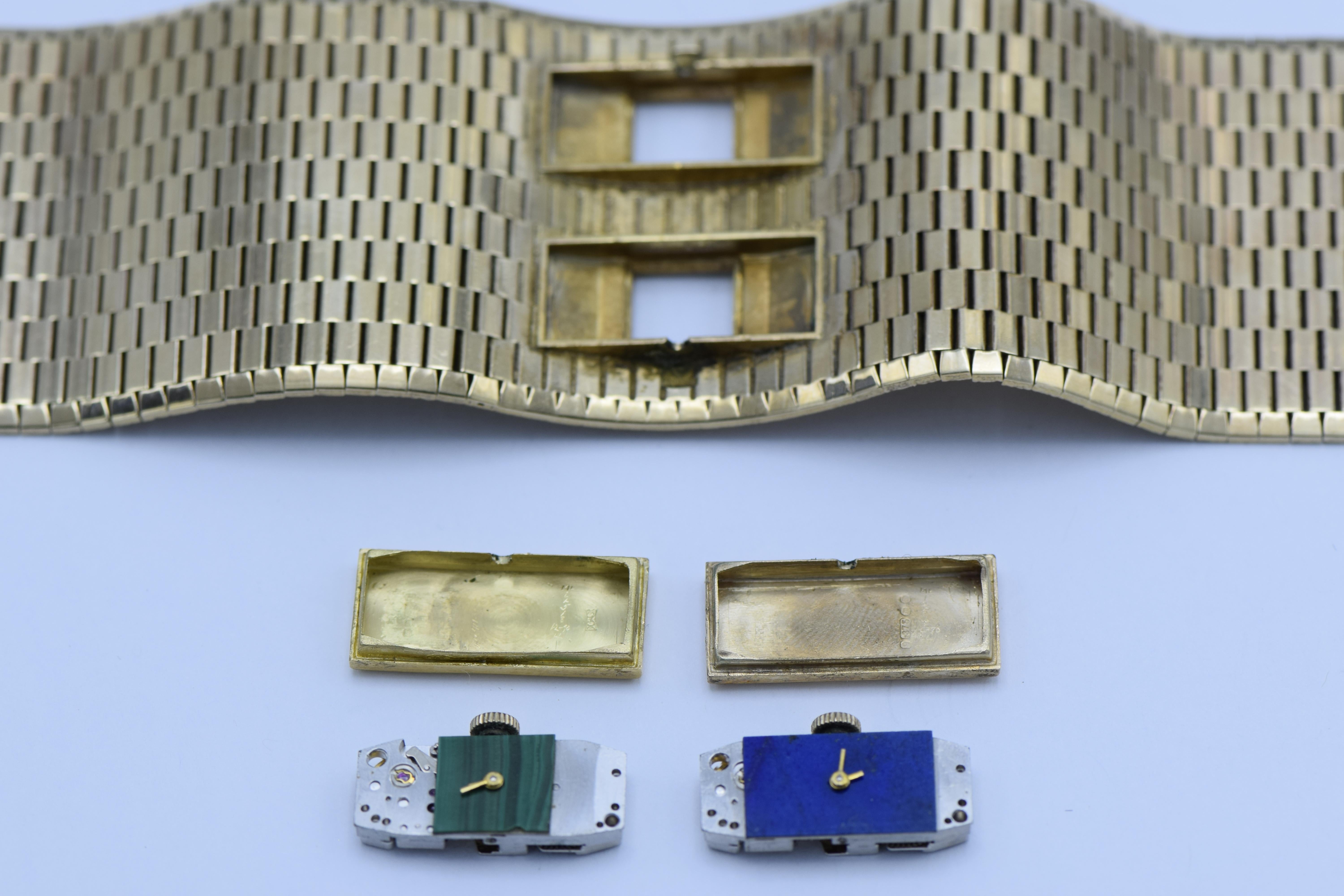 Women's Milner Gold Lapis Lazuli Malachite Dual Time Zone Bracelet Wristwatch 