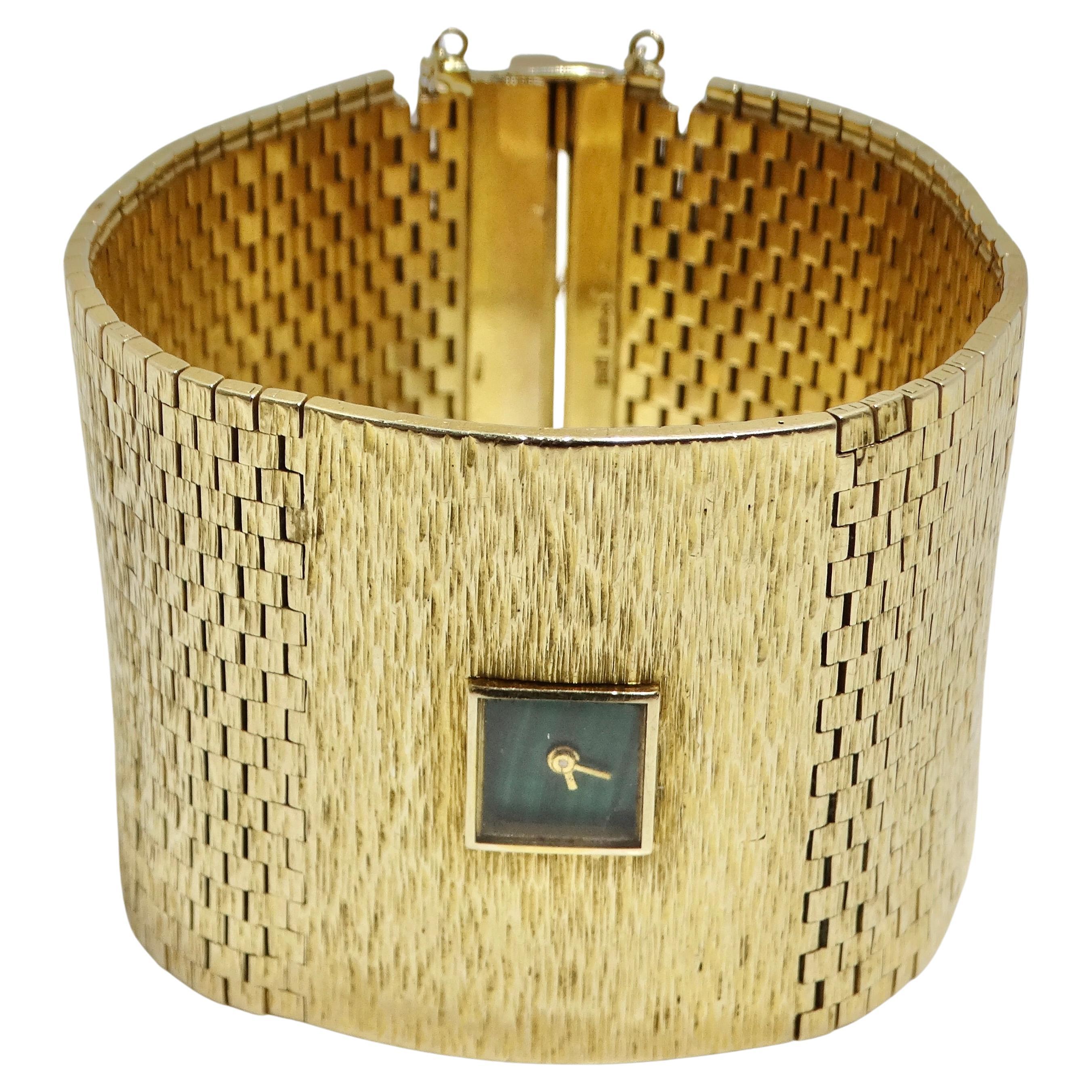 Montre-bracelet à bracelet en or et malachite Milner des années 1970 en vente