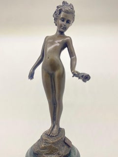 Bronze signiert Milo (Frankreich) – Der junge Mann an der Rose