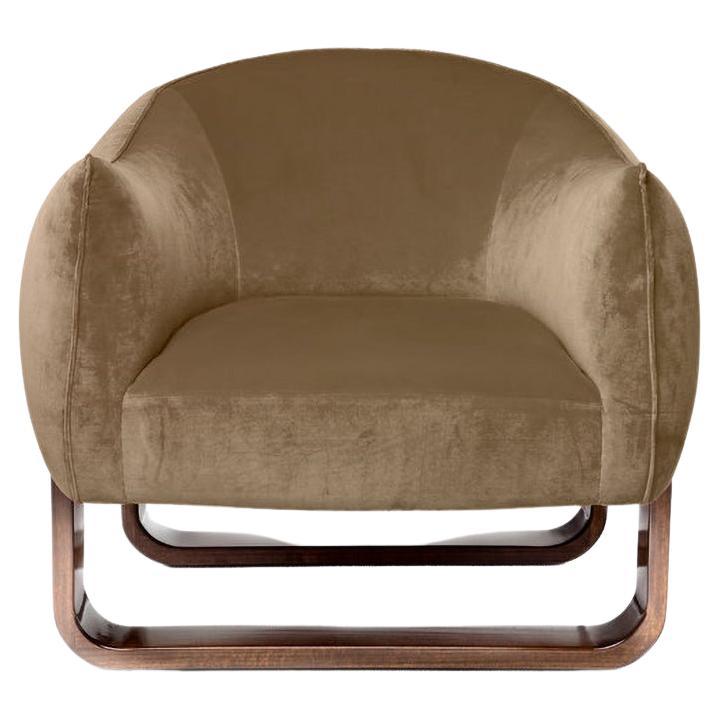 Fauteuil Milo, velours taupe/Chesterfield