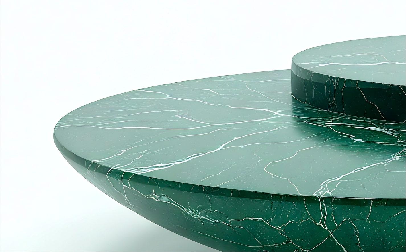 Mid-Century Modern Milo - Art Deco Inspired Sculptural Round Green Marble Coffee Table by Artisanal For Sale