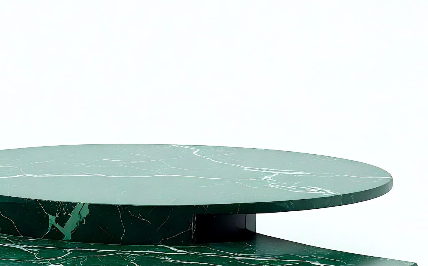 Indian Milo - Art Deco Inspired Sculptural Round Green Marble Coffee Table by Artisanal For Sale