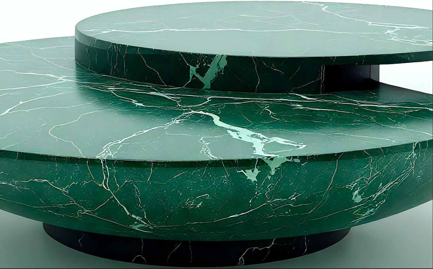 Milo - Art Deco Inspired Sculptural Round Green Marble Coffee Table by Artisanal In New Condition For Sale In New York, NY