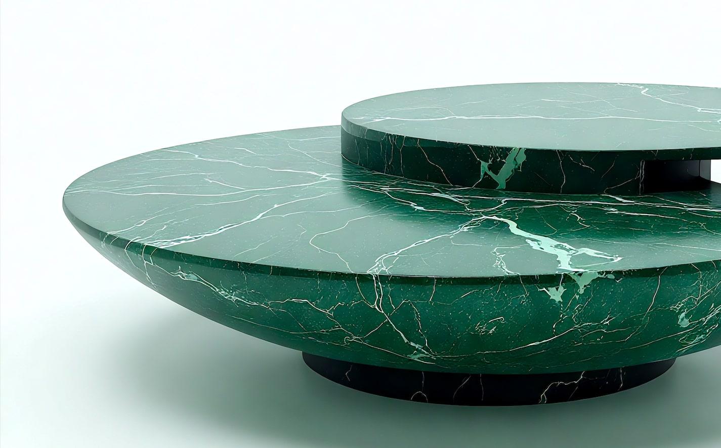 Contemporary Milo - Art Deco Inspired Sculptural Round Green Marble Coffee Table by Artisanal For Sale