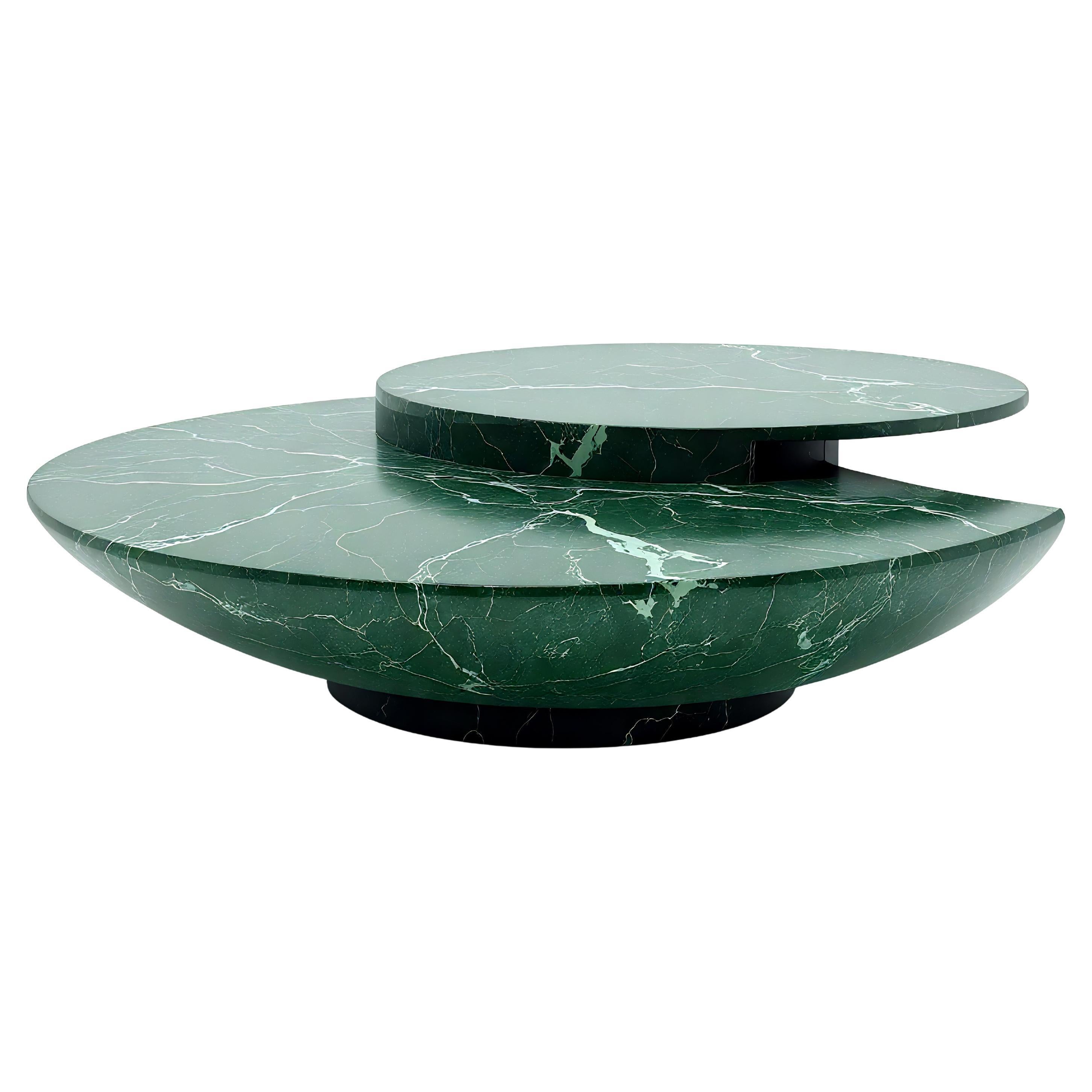 Milo - Art Deco Inspired Sculptural Round Green Marble Coffee Table by Artisanal