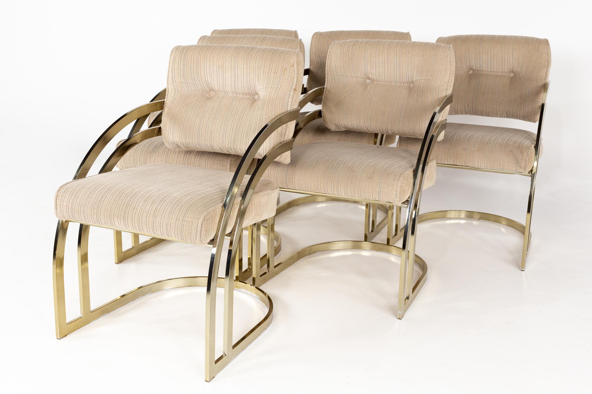 Mid-Century Modern Milo Baughan Style Mid Century Brass Cantilever Dining Chairs, Set of 6