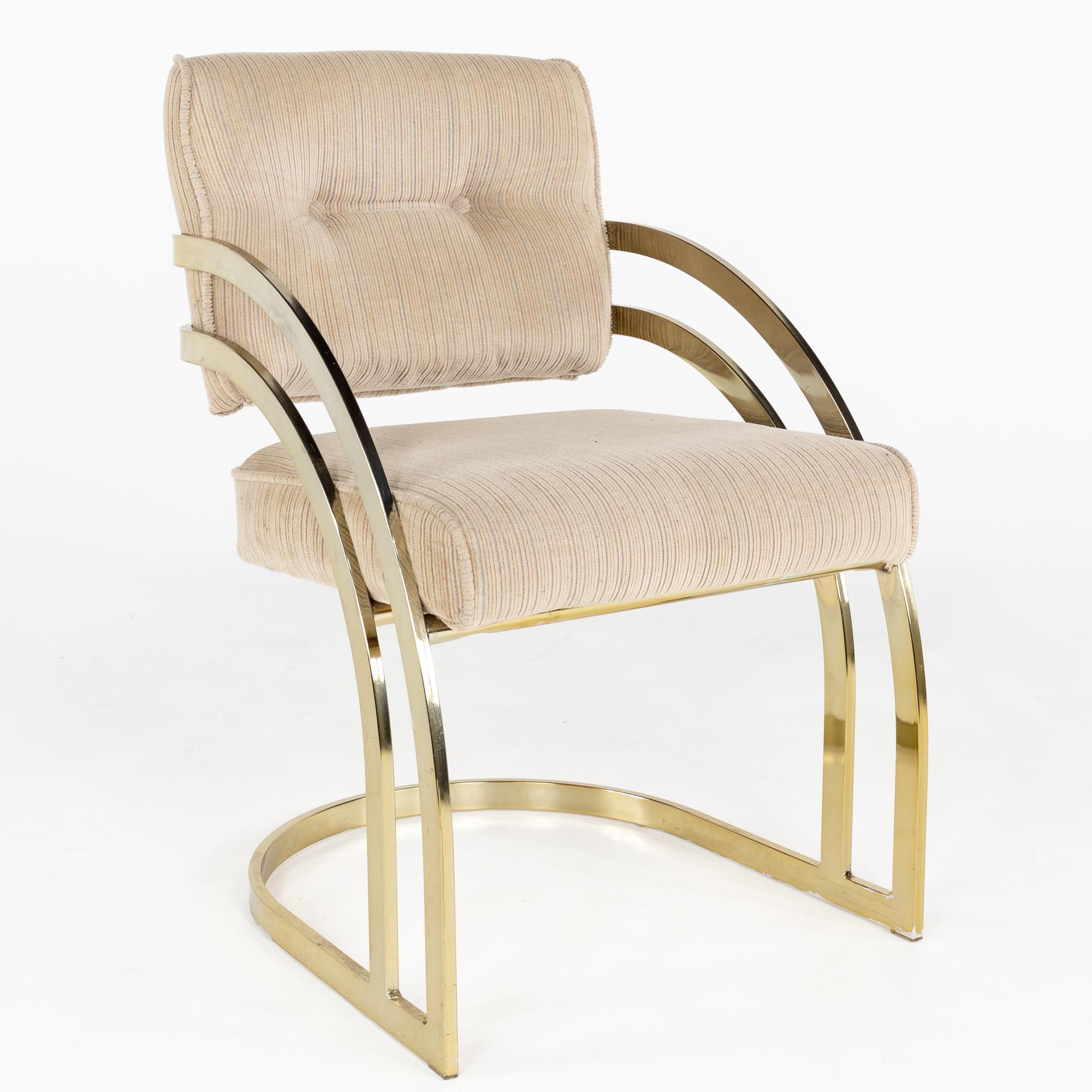 American Milo Baughan Style Mid Century Brass Cantilever Dining Chairs, Set of 6