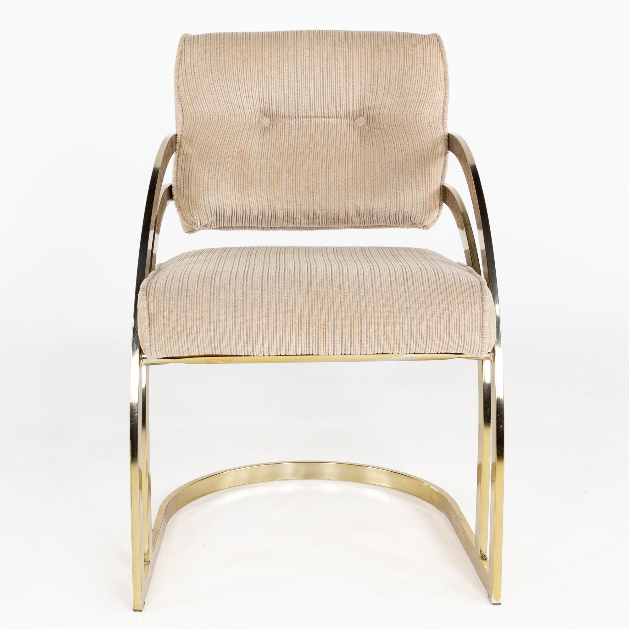 Milo Baughan Style Mid Century Brass Cantilever Dining Chairs, Set of 6 In Good Condition In Countryside, IL