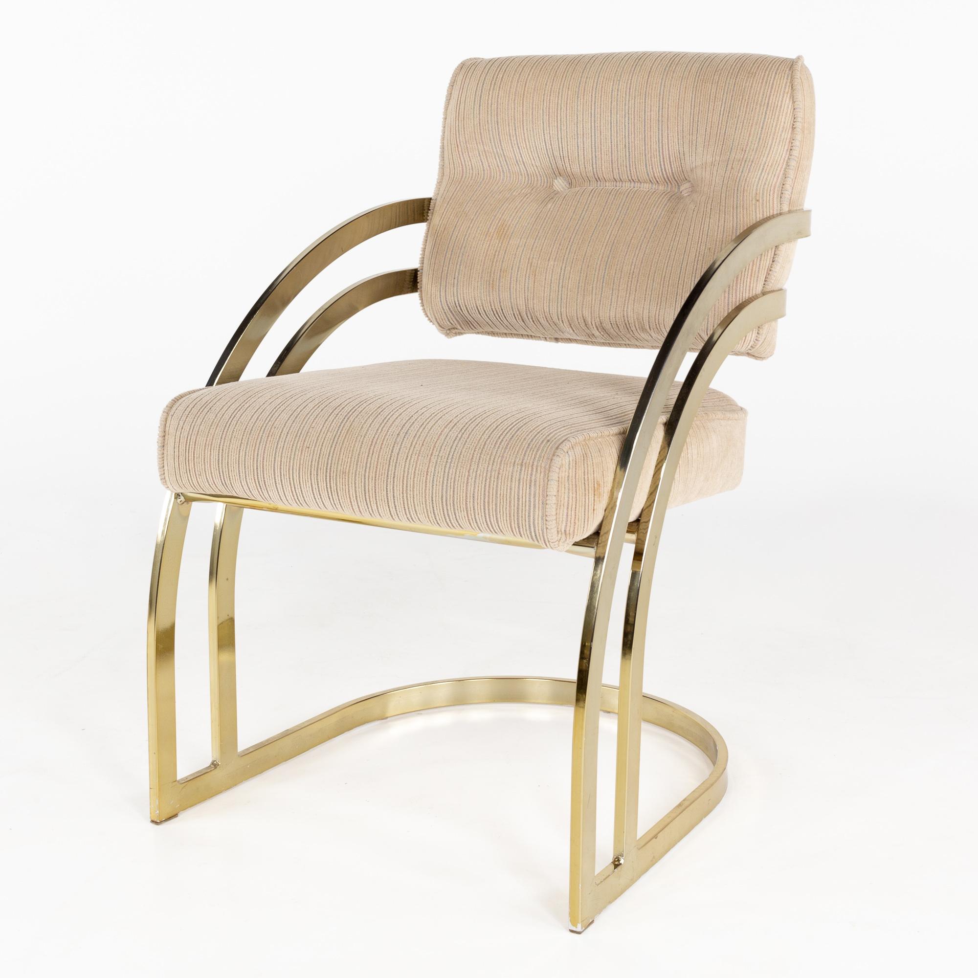 Late 20th Century Milo Baughan Style Mid Century Brass Cantilever Dining Chairs, Set of 6