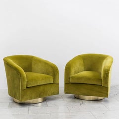 Milo Baughman, Green Swivel Chairs, USA, 1970s
