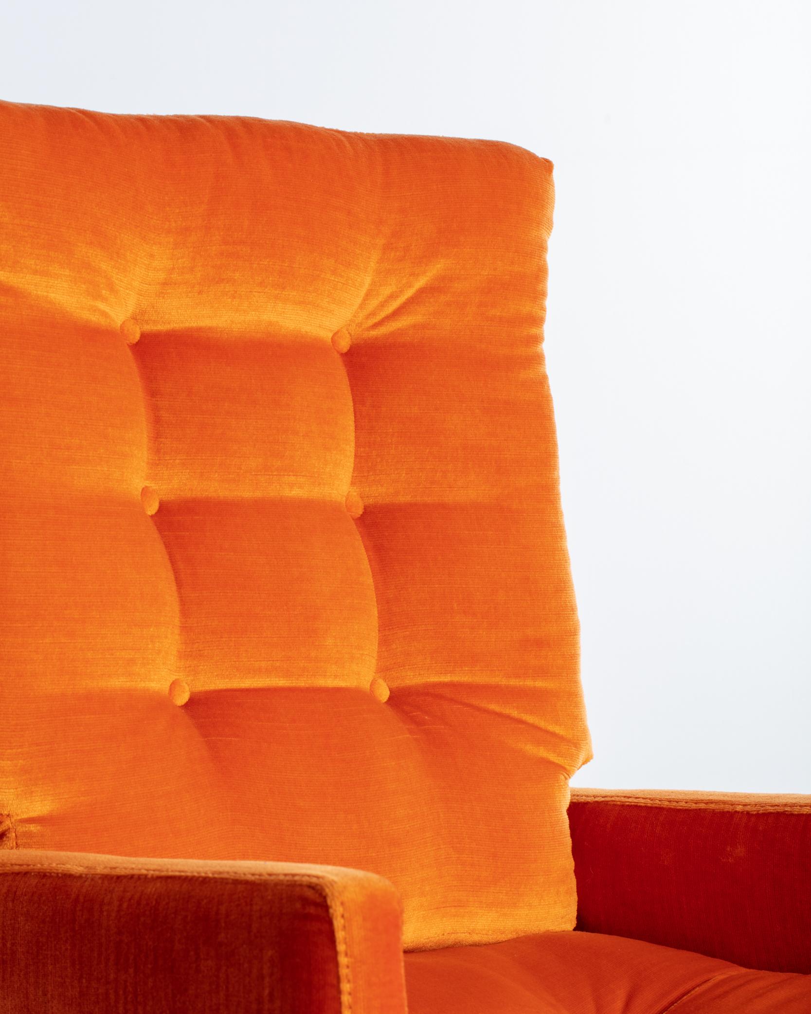 A Set of 8 Orange Mid Century Milo Baughman Velvet Dining Chairs with Chrome Leg For Sale 14