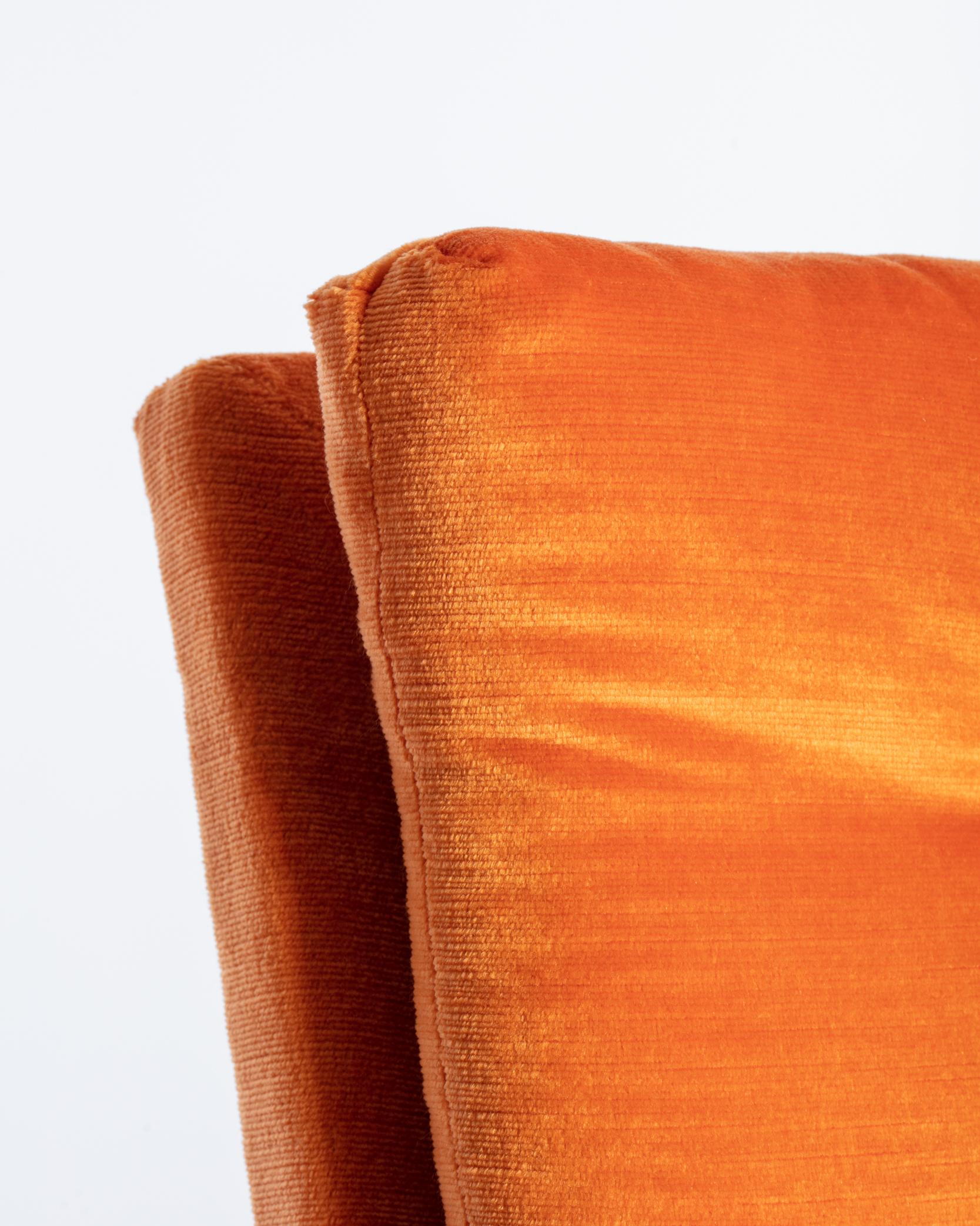 A Set of 8 Orange Mid Century Milo Baughman Velvet Dining Chairs with Chrome Leg For Sale 4