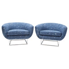 Chaises longues Milo Baughman 1970 en tissu bleu par Donghia