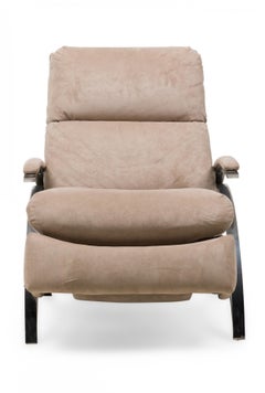 Milo Baughman American Chrome Recliner Armchair in Taupe Suede Upholstery