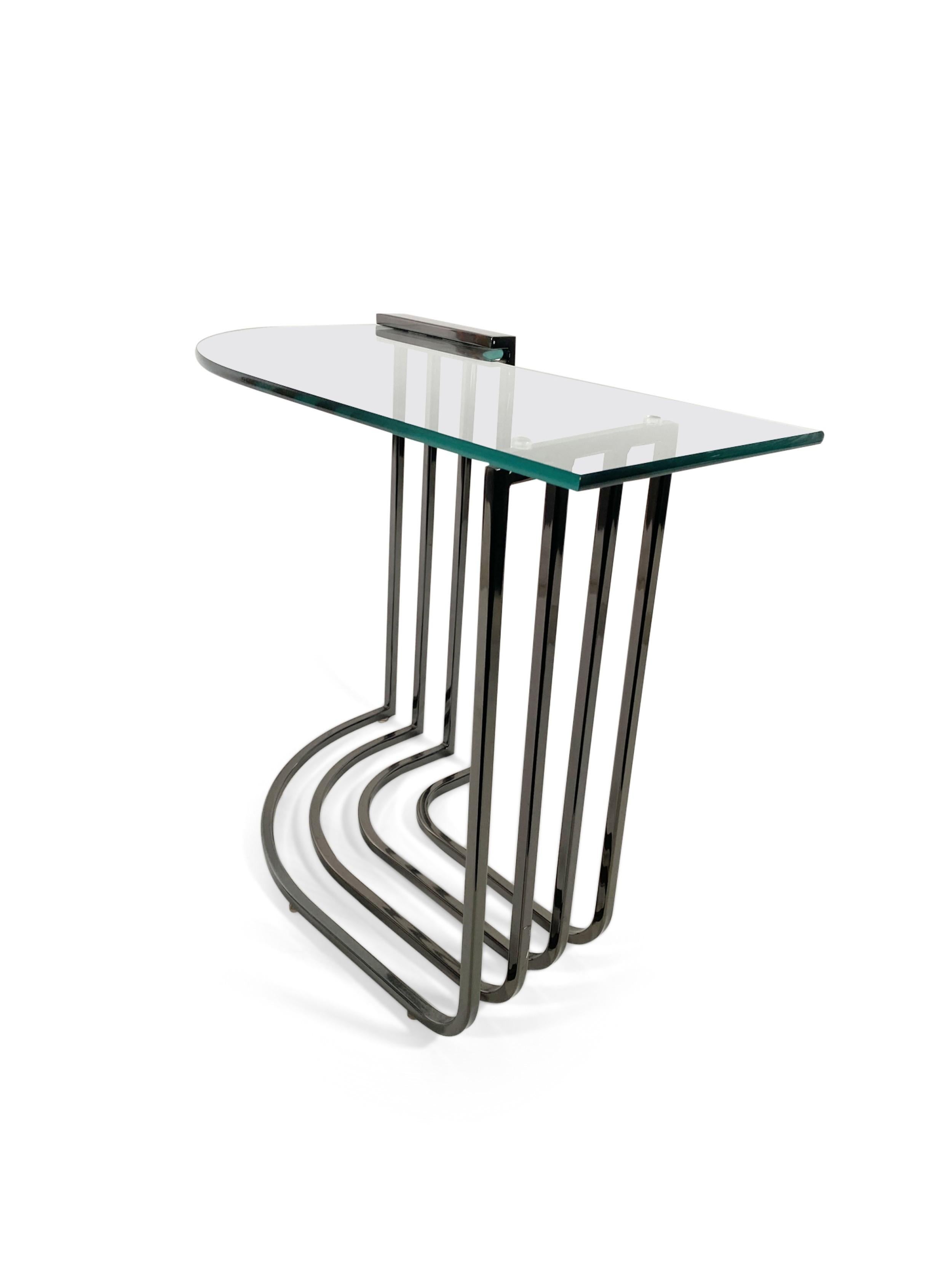 Mid-Century Modern Milo Baughman American Mid-Century Bronzed Chrome Glass End / Side Table For Sale