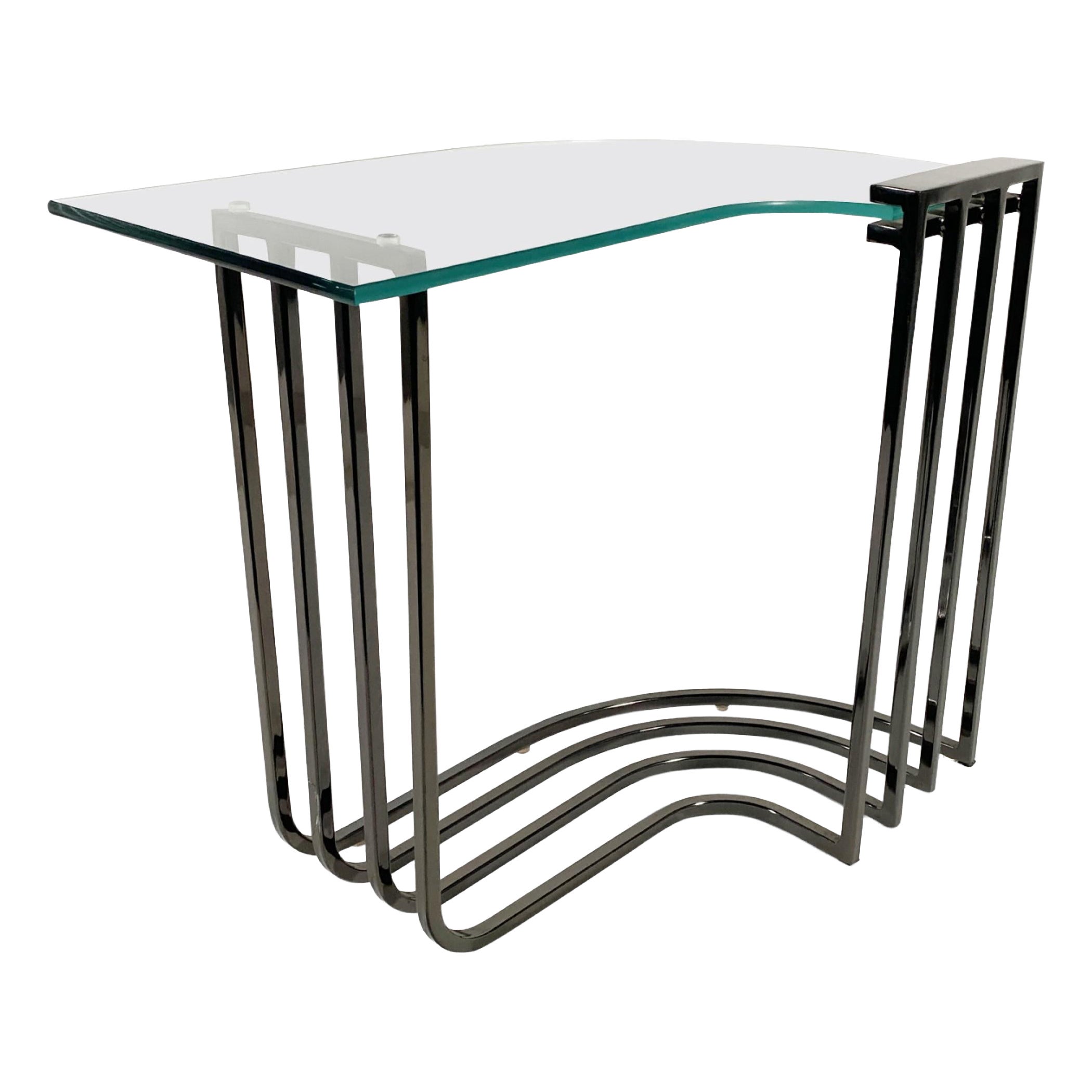 Milo Baughman American Mid-Century Bronzed Chrome Glass End / Side Table For Sale