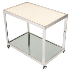 Milo Baughman American Mid-Century Chrome, Mirror and Polished Stone Serving Tro